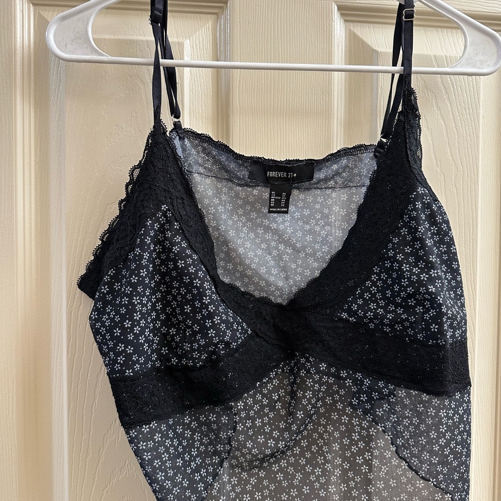 Forever 21 Black and White Floral Lace Camisole